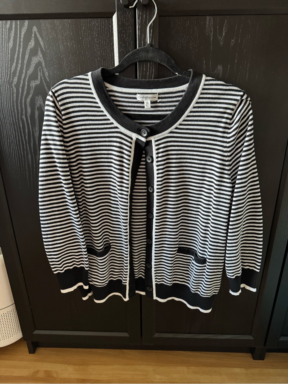 croft & barrow Black and White Striped Knit Cardigan